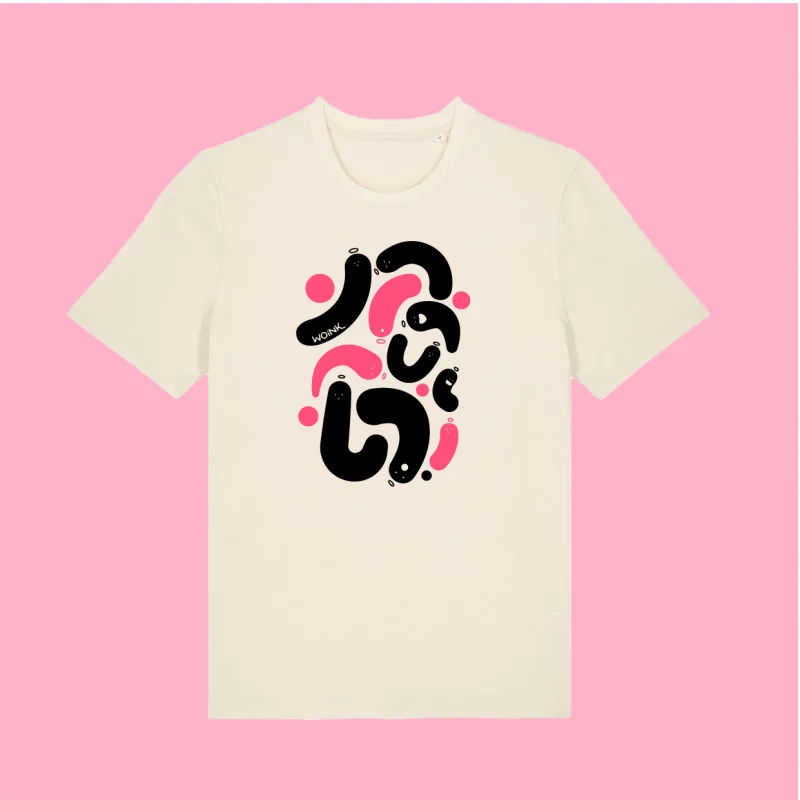 T Shirt Fantômes Woink – Noir et rose fluo – adulte